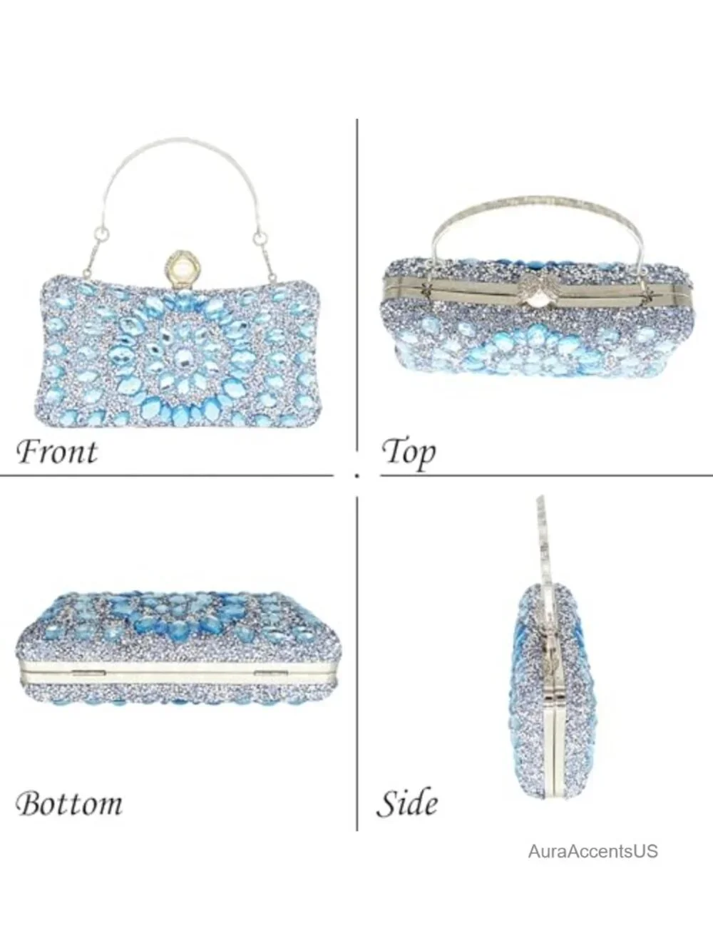 Crystal Rhinestone Clutch Evening Bag with Pearl Clasp and Detachable Chain